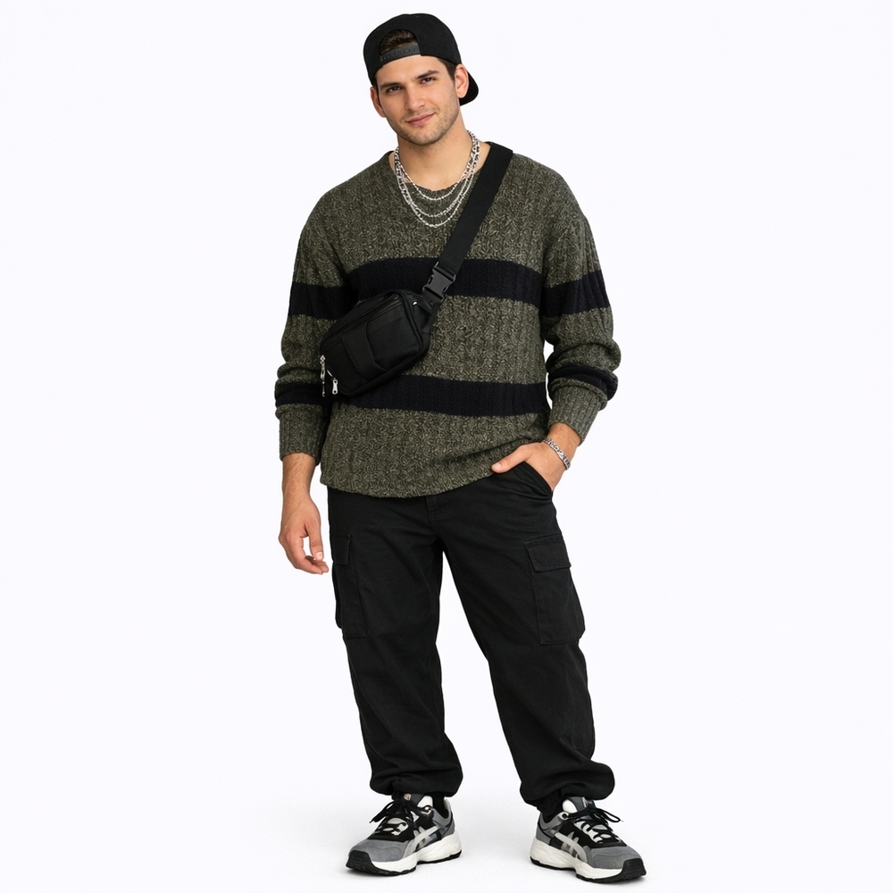 Structure Wool Fisherman's Crewneck Sweater - Men's L